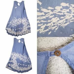 JP and Mattie Women’s Dress Sleeveless Cotton Light Blue Fish Flowy One Size